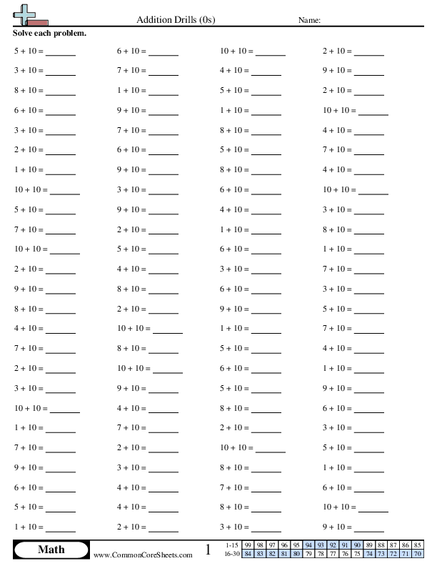 10s (horizontal) worksheet